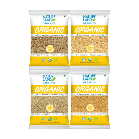 Natureland Organics Millets Combo - Pack of 4 (Barnyard Millet, Little Millet, Foxtail Millet, Proso Millet)