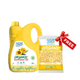 Organic  Wood Cold Pressed Sunflower Oil 5 Ltr + Organic Chana Dal 500 gm