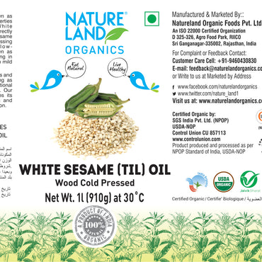 Organic Wood Cold Pressed White Sesame Oil 1 Ltr.